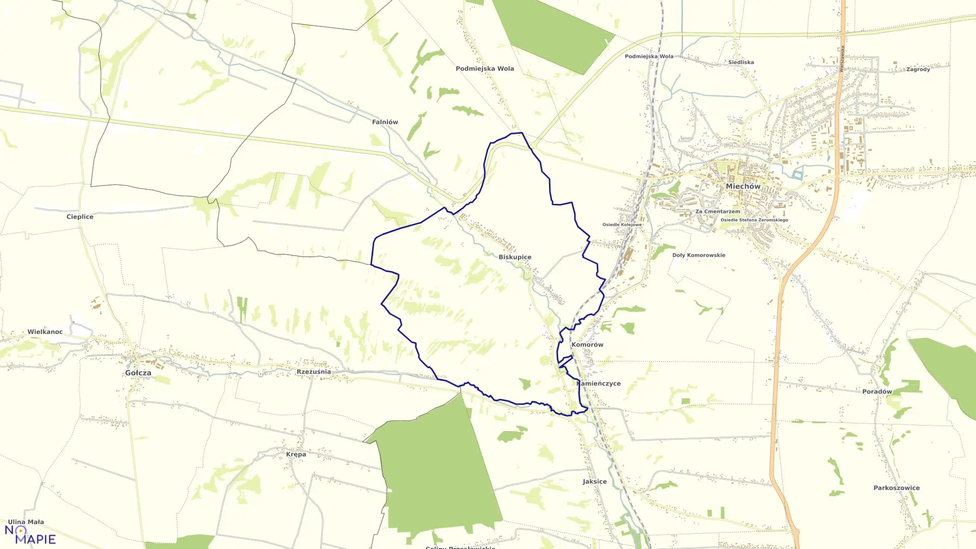 Mapa obrębu BISKUPICE w gminie Miechów