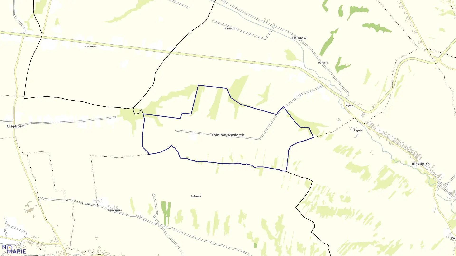 Mapa obrębu FALNIÓW-WYSIOŁEK w gminie Miechów