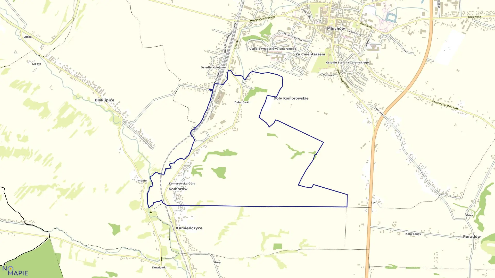 Mapa obrębu KOMORÓW w gminie Miechów