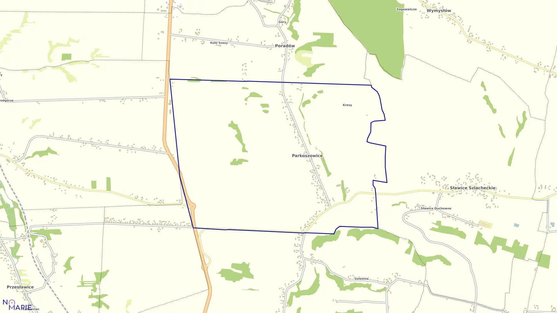 Mapa obrębu PARKOSZOWICE w gminie Miechów