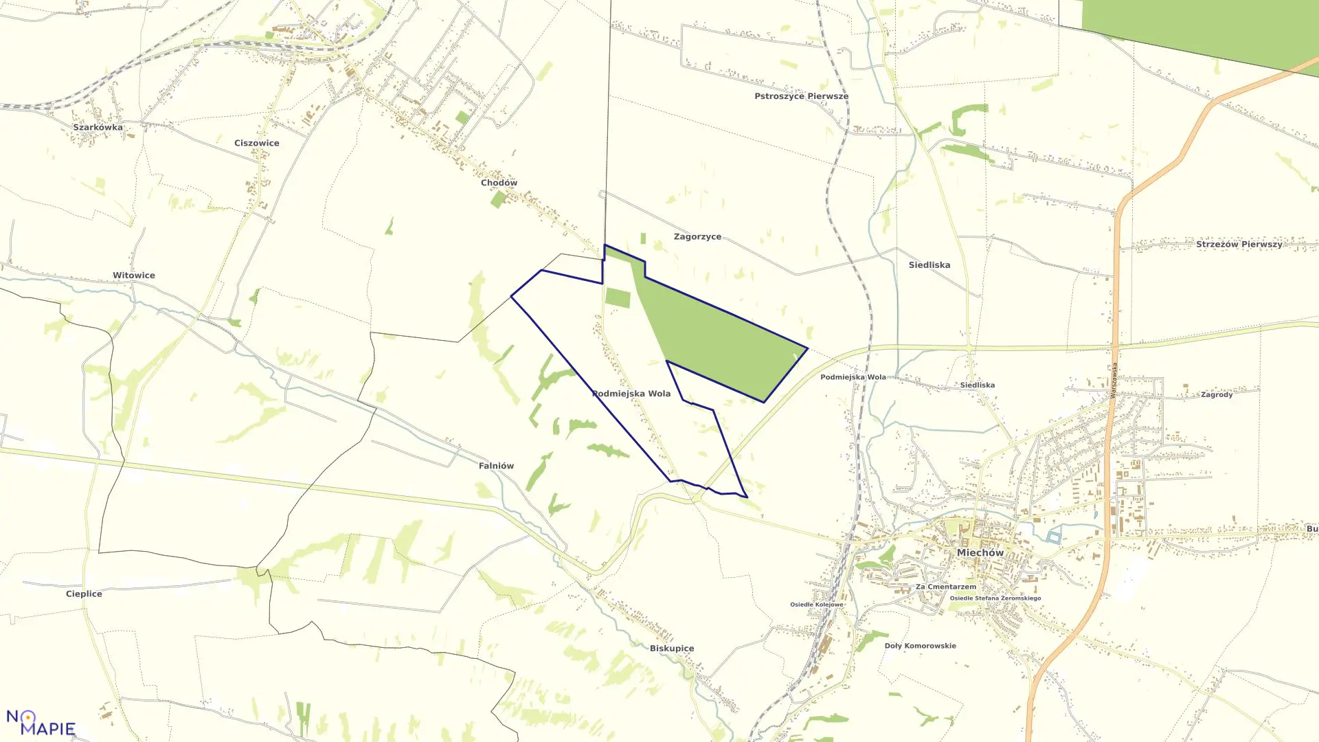 Mapa obrębu PODMIEJSKA WOLA w gminie Miechów