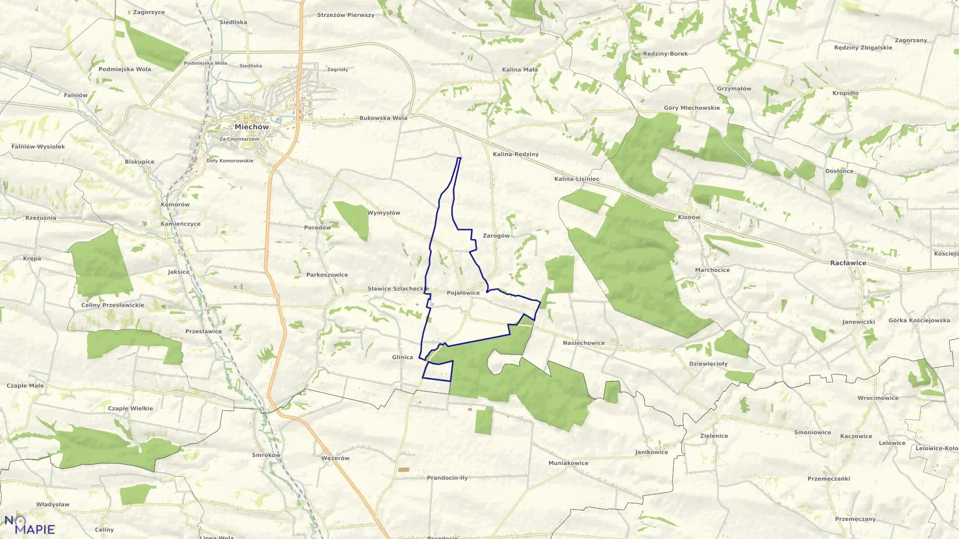 Mapa obrębu POJAŁOWICE w gminie Miechów