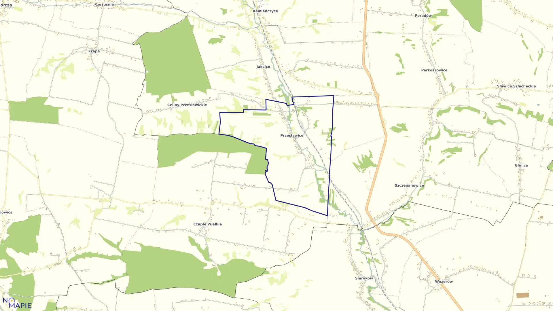 Mapa obrębu PRZESŁAWICE w gminie Miechów